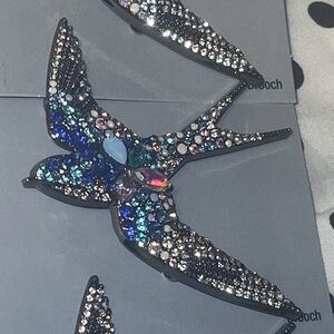 Crystal Swallow Brooch Pin - Iridescent Blue Multi